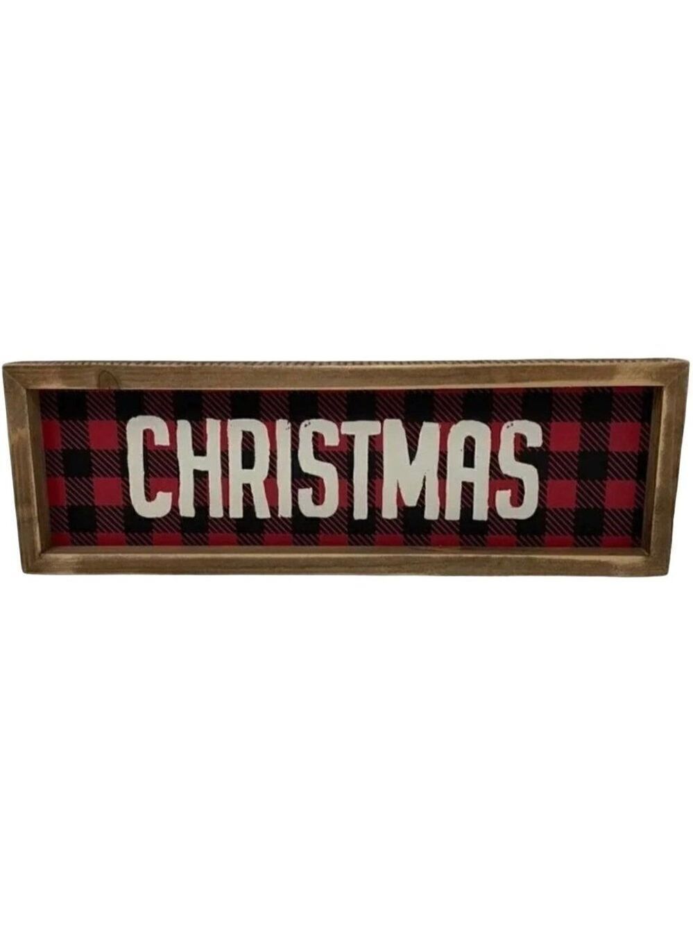 Christmas Buffalo Checked 15 inch Sign Red Black Free Stand or Hang Rustic 2